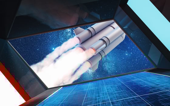 Space station view of the rocket, 3d rendering. photo