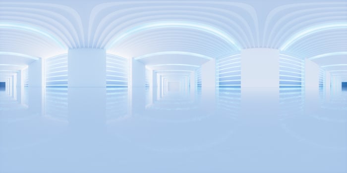 Empty white tunnel, 3d rendering. 360-degree seamless panoramic view. photo