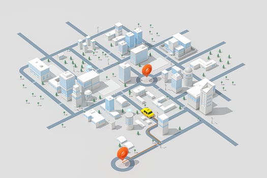 Mini-city with a taxi, transportation background, 3d rendering. photo