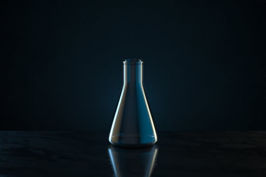Chemistry glassware with dark background, 3d rendering. photo