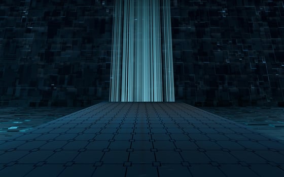 Glowing lines and cubes with black background, 3d rendering. photo