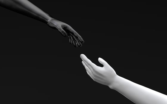 Hand sculpture with black background, 3d rendering. photo