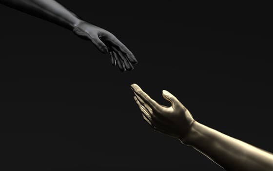 Hand sculpture with black background, 3d rendering. photo