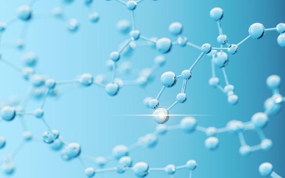 Chemical molecule with blue background, 3d rendering. photo