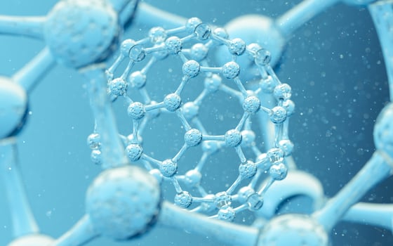 Chemical molecule with blue background, 3d rendering. photo