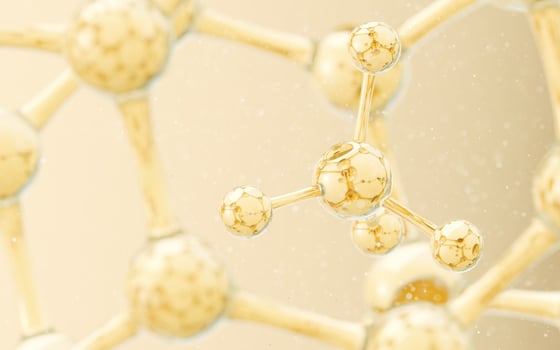Cell structure with golden background, 3d rendering. photo