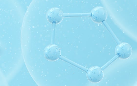 Chemical molecule with blue background, 3d rendering. photo