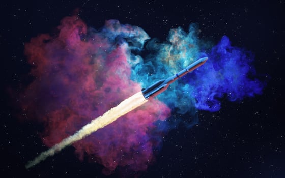 Rocket and nebula, 3d rendering. photo