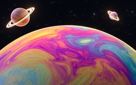 Colorful planet with black background, 3d rendering. photo