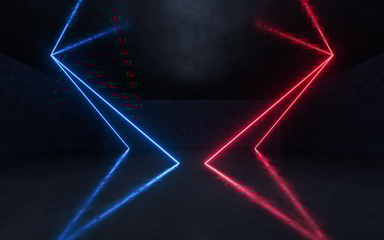 Dark room with glowing neon lines, 3d rendering. photo