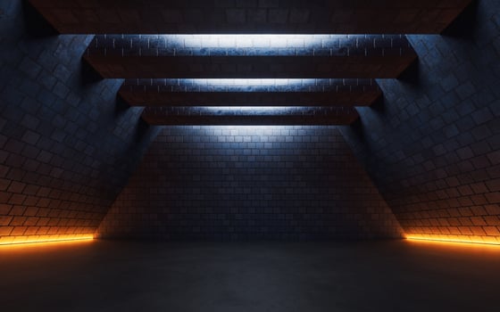 Dark brick room, large hall, 3d rendering. photo