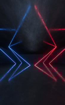 Dark room with glowing neon lines, 3d rendering. photo