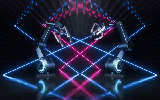 Mechanical arm with neon lines, 3d rendering. photo