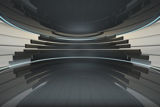 Round room with glowing neon, 3d rendering. photo