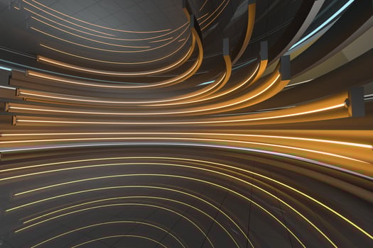 Round room with glowing neon, 3d rendering. photo