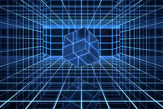 Cyberspace tunnel with geometry cube, 3d rendering. photo
