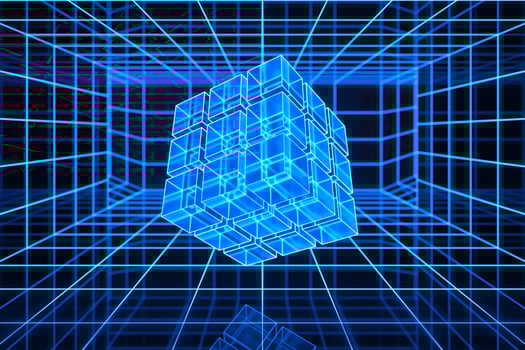 Cyberspace tunnel with geometry cube, 3d rendering. photo