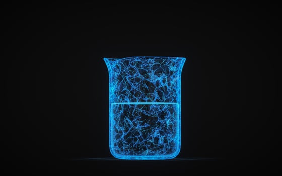 Beaker and blue luminous lines, 3d rendering. photo