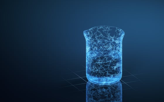Beaker and blue luminous lines, 3d rendering. photo