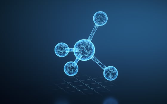 The blue lines and glowing molecules, 3d rendering. photo