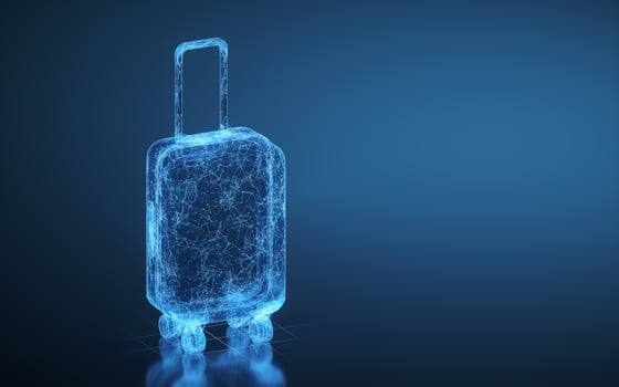 Blue lines and luggage, 3d rendering. photo