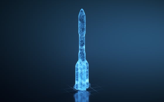 Rocket with blue background, 3d rendering. photo