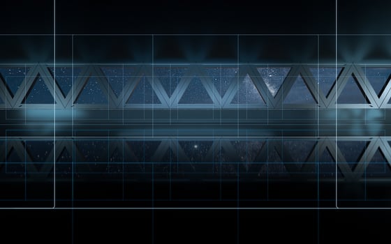 Dark outer space room with neon lights, 3d rendering. photo