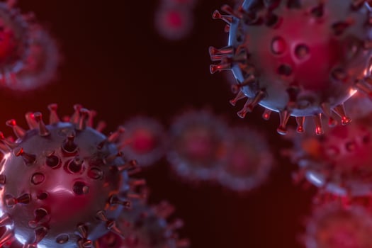 Dispersed corona viruses with dark background, 3d rendering photo