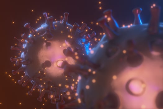 Dispersed corona viruses with dark background, 3d rendering photo