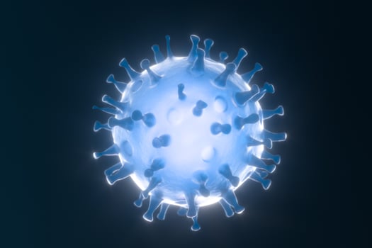 Dispersed corona viruses with dark background, 3d rendering photo