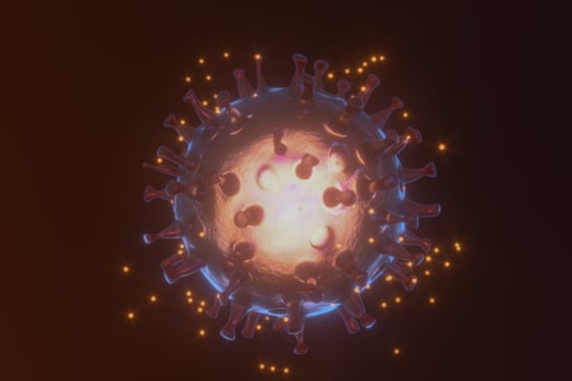 Dispersed corona viruses with dark background, 3d rendering photo