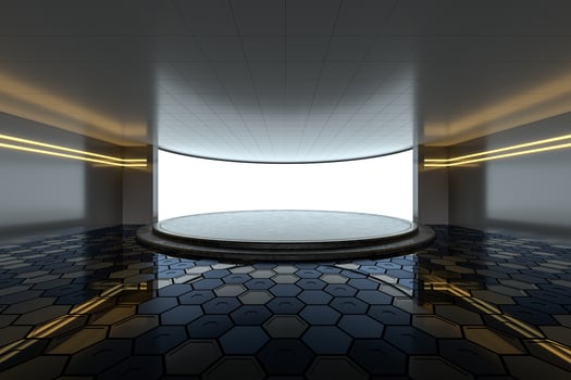 Empty room with round stage in the center, 3d rendering. photo