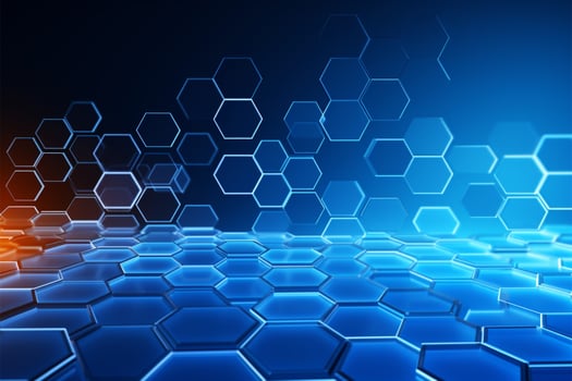 Futuristic sci fi backdrop, Blue hexagons, cardiogram, honeycomb pattern, vibrant gradient AI Generated photo