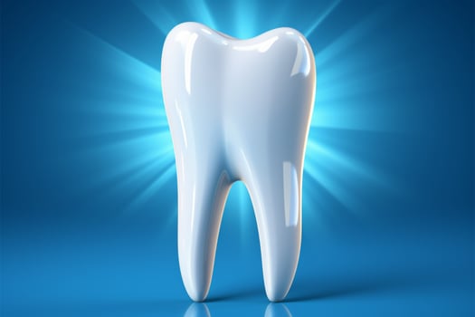 Luminous Ivory Tooth, Isolated on a vibrant blue background, gleaming AI Generated photo