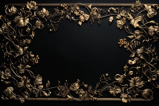 AI Generated luxury golden ornaments on black photo