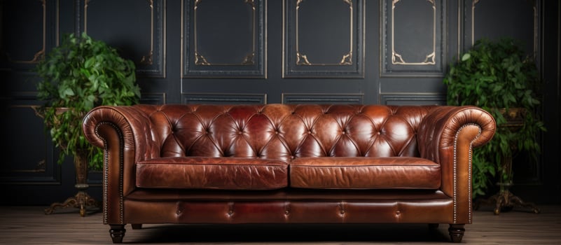 A worn brown leather sofa in the apartment perfect for unwinding photo
