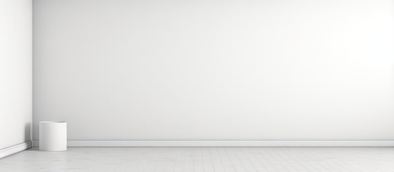 a minimal white room with an empty wall background and front box photo