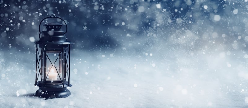 Xmas lamp and snowy place photo