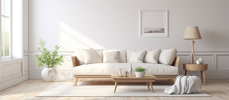 Modern residence with rendered spacious living room complete with sofa tea table decorative painting etc photo