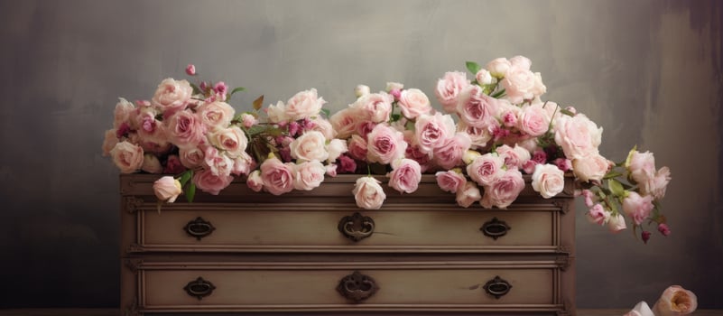 Artificial flowers emerging from a drawer photo