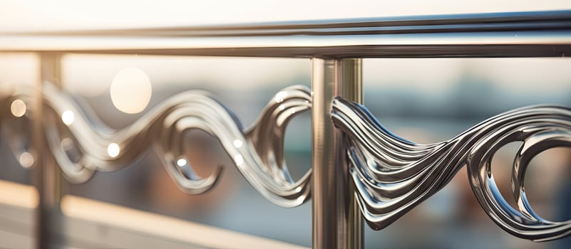The stainless steel railing with a blurred background for safety or aesthetic purposes photo
