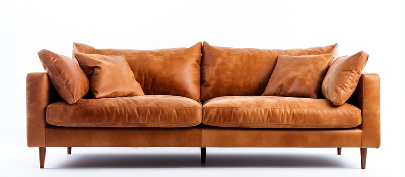 Isolated white background for contemporary suede couch photo