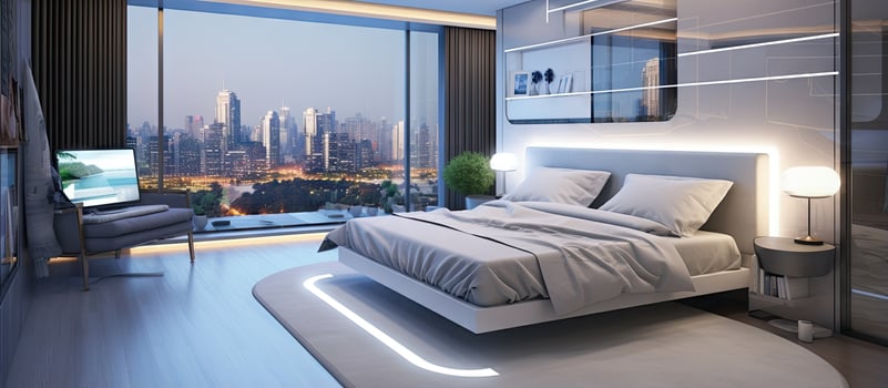Intelligent display with connected home and contemporary sleeping area photo