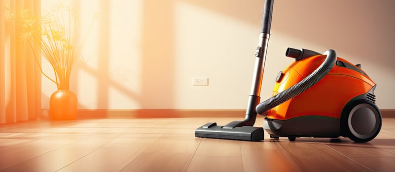 Orange vacuum cleaner on a bedroom backdrop photo
