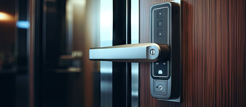 Secure hotel or apartment doors with digital lock systems for good safety photo