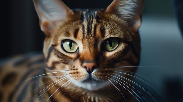 closeup portrait of a domestic tabby cat indoors photo