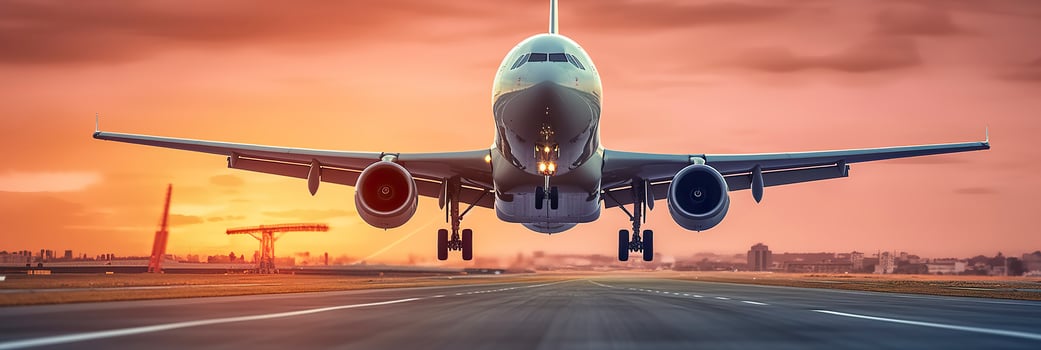 Airplane taking off from the airport. Generative AI photo