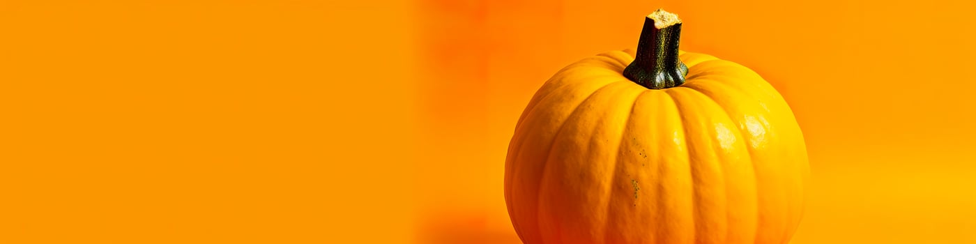 A pumpkin against a yellow background. Generative AI photo