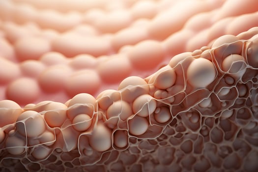 Saggy skin layer and skin cells, 3D rendering. Generative AI photo