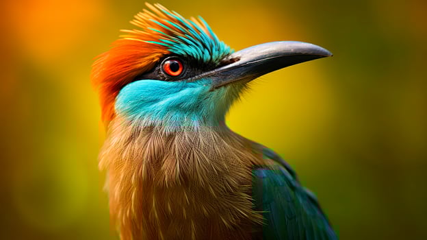 Turquoise Browed Motmot in vibrant colors. Generative AI photo